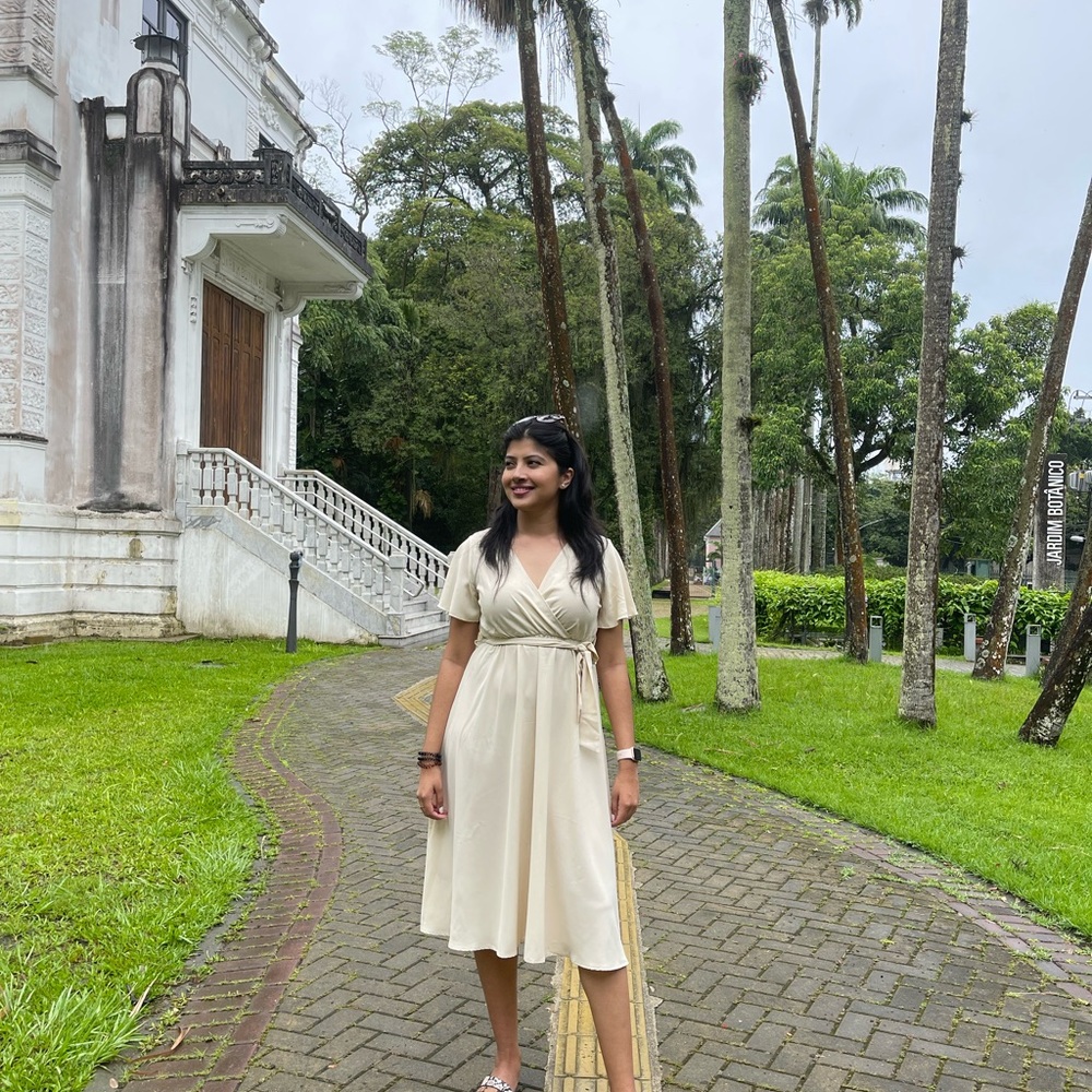Casual Cream Tan Short Sleeve Midi Sundress